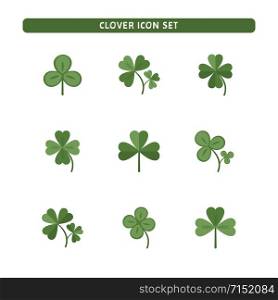 Nine Luck clover vector set isolated on white background. Four and three leaf clover. Flat illustration