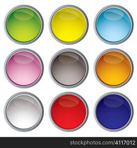 Nine web icon buttons with bright colors and metal trim