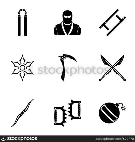 Ninja arsenal icons set. Simple set of 9 ninja arsenal vector icons for web isolated on white background. Ninja arsenal icons set, simple style
