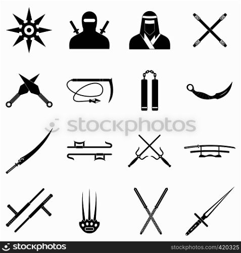 Ninja black simple icons set isolated on white background. Ninja black simple icons set