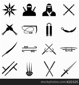Ninja black simple icons set isolated on white background. Ninja black simple icons set