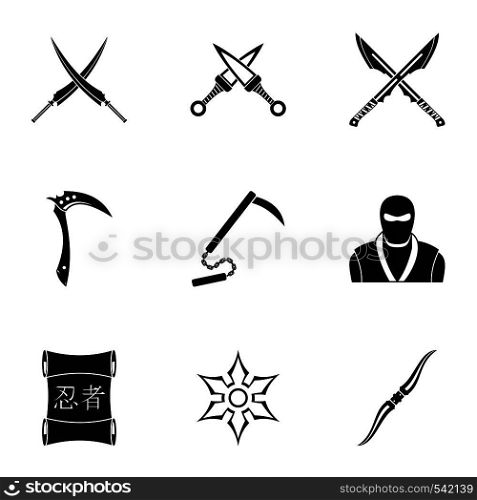 Ninja equipment icons set. Simple set of 9 ninja equipment vector icons for web isolated on white background. Ninja equipment icons set, simple style