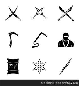 Ninja equipment icons set. Simple set of 9 ninja equipment vector icons for web isolated on white background. Ninja equipment icons set, simple style