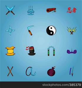 Ninja icons set. Cartoon illustration of 16 ninja vector icons for web. Ninja icons set, cartoon style