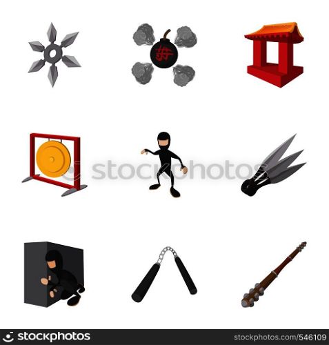 Ninja icons set. Cartoon illustration of 9 ninja vector icons for web. Ninja icons set, cartoon style