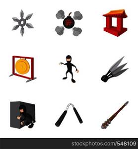 Ninja icons set. Cartoon illustration of 9 ninja vector icons for web. Ninja icons set, cartoon style