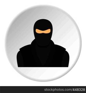 Ninja in black clothes and mask icon in flat circle isolated vector illustration for web. Ninja in black clothes and mask icon circle