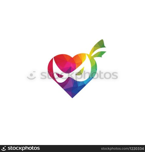 Ninja love vector logo design. Ninja heart shape vector design.