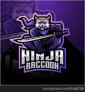 Ninja raccoon esport mascot logo design
