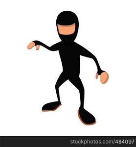 Ninja standing cartoon icon. Agile man with rising hands on a white background. Ninja standing cartoon icon
