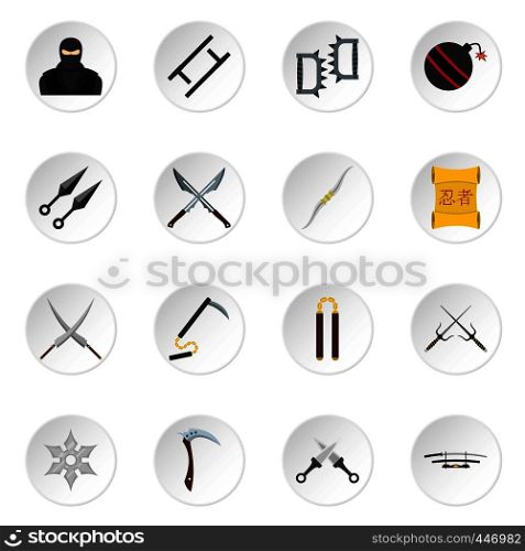 Ninja tools icons set in flat style isolated vector icons set illustration. Ninja tools icons set in flat style