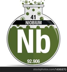 Niobium symbol on chemical round flask. Element number 41 of the Periodic Table of the Elements - Chemistry. Vector image