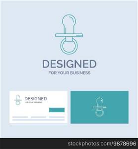 nipple, baby, dummy, pacifier, kids Business Logo Line Icon Symbol for your business. Turquoise Business Cards with Brand logo template. Vector EPS10 Abstract Template background
