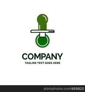 nipple, baby, dummy, pacifier, kids Flat Business Logo template. Creative Green Brand Name Design.