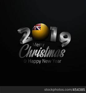 Niue Flag 2019 Merry Christmas Typography. New Year Abstract Celebration background