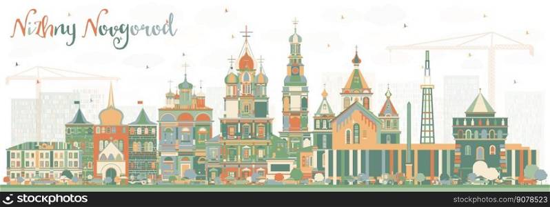 Nizhny Novgorod Russia City Skyline with Color Buildings. Vector Illustration. Business Travel and Tourism Concept with Historic Architecture. Nizhny Novgorod Cityscape with Landmarks.
