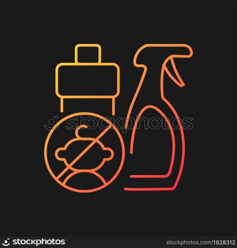 No access to cleaning materials gradient vector icon for dark theme. Child safety at home. Poisoning prevention. Thin line color symbol. Modern style pictogram. Vector isolated outline drawing. No access to cleaning materials gradient vector icon for dark theme