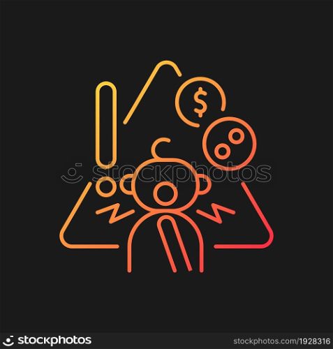 No access to coins, buttons and safety pins gradient vector icon for dark theme. Child safety at home. Baby security. Thin line color symbol. Modern style pictogram. Vector isolated outline drawing. No access to coins, buttons and safety pins gradient vector icon for dark theme