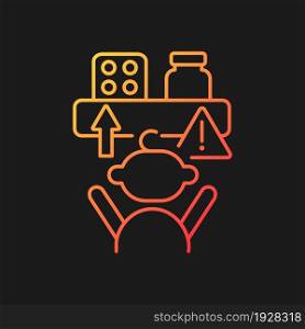 No access to medicine gradient vector icon for dark theme. Medication poisoning. Keep pills away from children. Thin line color symbol. Modern style pictogram. Vector isolated outline drawing. No access to medicine gradient vector icon for dark theme
