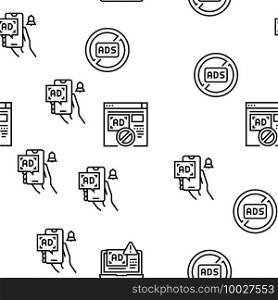 No Ads Advertise Free Vector Seamless Pattern Thin Line Illustration. No Ads Advertise Free Vector Seamless Pattern
