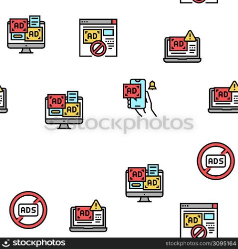 No Ads Advertise Free Vector Seamless Pattern Thin Line Illustration. No Ads Advertise Free Vector Seamless Pattern