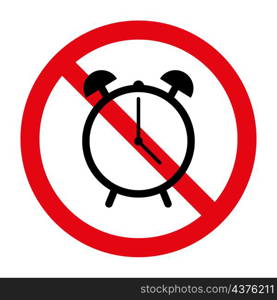 No alarm clock sign. Red circle. Forbidden icon. Isolated object. Simple flat style. Vector illustration. Stock image. EPS 10.. No alarm clock sign. Red circle. Forbidden icon. Isolated object. Simple flat style. Vector illustration. Stock image.