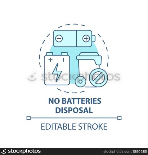 No batteries disposal blue concept icon. Waste management abstract idea thin line illustration. Alkaline and manganese batteries disposal. Vector isolated outline color drawing. Editable stroke. No batteries disposal blue concept icon