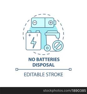 No batteries disposal blue concept icon. Waste management abstract idea thin line illustration. Alkaline and manganese batteries disposal. Vector isolated outline color drawing. Editable stroke. No batteries disposal blue concept icon