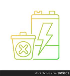No battery disposal gradient linear vector icon. Hazardous chemicals leak prevention. Reuse old accumulators. Thin line color symbol. Modern style pictogram. Vector isolated outline drawing. No battery disposal gradient linear vector icon