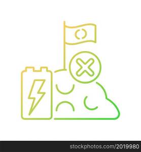 No battery landfills gradient linear vector icon. Used cells wrong disposal. Accumulator hazardous chemicals leak. Thin line color symbol. Modern style pictogram. Vector isolated outline drawing. No battery landfills gradient linear vector icon