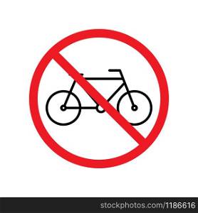 No bicycle icon. Thin line bike sign with prohibition symbol. Vector eps 10 illustration