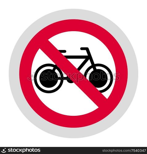 No bike forbidden sign, modern round sticker, vector illustration for your design. Forbidden sign, modern round sticker