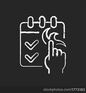 No booking required chalk white icon on dark background. Tattoo session in professional salon. Contact tattoo masters. Getting new painting on body. Isolated vector chalkboard illustration on black. No booking required chalk white icon on dark background