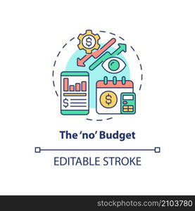 No budget concept icon. Corporate financial planning approach abstract idea thin line illustration. Isolated outline drawing. Editable stroke. Roboto-Medium, Myriad Pro-Bold fonts used. No budget concept icon