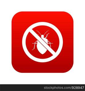 No bug sign icon digital red for any design isolated on white vector illustration. No bug sign icon digital red