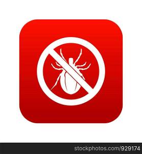 No bug sign icon digital red for any design isolated on white vector illustration. No bug sign icon digital red