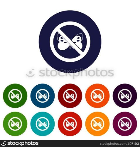 No butterfly sign set icons in different colors isolated on white background. No butterfly sign set icons