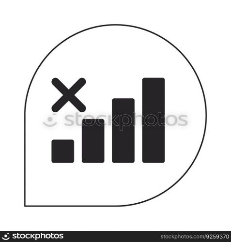 No cellular connection bubble flat monochrome isolated vector icon. Dead zone. Lost phone signal. Editable black and white line art drawing. Simple outline spot illustration for web graphic design. No cellular connection bubble flat monochrome isolated vector icon