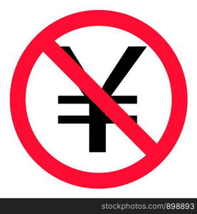 no China Yuan Renminbi (CNY) currency symbol. stop sign on CNY icon for business, money and currency. ban china money sign symbols. prohibition yen yuan forbidden red symbols.