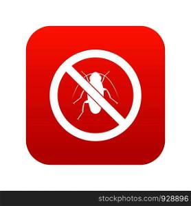 No cockroach sign icon digital red for any design isolated on white vector illustration. No cockroach sign icon digital red