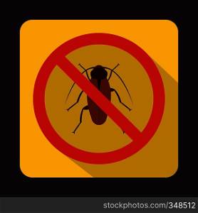 No cockroach sign icon in flat style on a yellow background. No cockroach sign icon, flat style