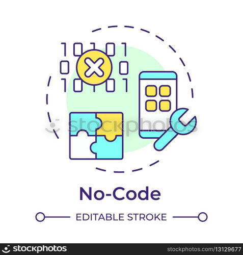 No code multi color concept icon. App development without programming experience. Robotic process automation. Round shape line illustration. Abstract idea. Graphic design. Easy to use in article. No code multi color concept icon