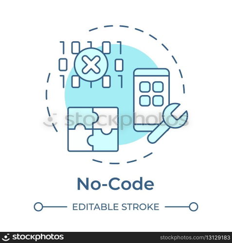 No code soft blue concept icon. App development without programming experience. Robotic process automation. Round shape line illustration. Abstract idea. Graphic design. Easy to use in article. No code soft blue concept icon