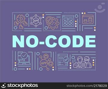 No code word concepts purple banner. Web 3 0 solutions for apps Infographics with linear icons on background. Isolated typography. Vector color illustration with text. Arial-Black font used