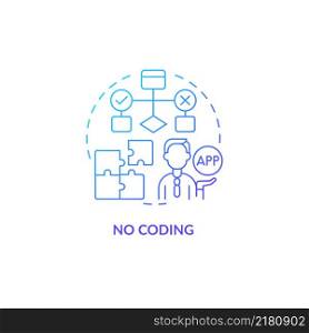 No coding blue gradient concept icon. Build platform with low code requirements. Online technology. Web 3 0 abstract idea thin line illustration. Isolated outline drawing. Myriad Pro-Bold fonts used. No coding blue gradient concept icon