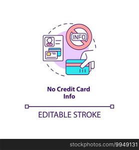 No credit card info concept icon. Free SaaS trial marketing idea thin line illustration. Engaging subscription-based customers. Vector isolated outline RGB color drawing. Editable stroke. No credit card info concept icon