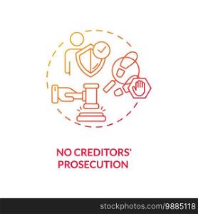 No creditors prosecution red gradient concept icon. Prevent legal act for debtor. No financial crisis. Debt free. Bankruptcy idea thin line illustration. Vector isolated outline RGB color drawing. No creditors prosecution red gradient concept icon