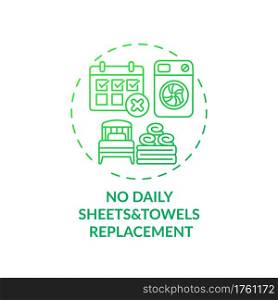 No daily sheets and towels replacement concept icon. Sustainable tourism ideas. Reduce everyday water consumption idea thin line illustration. Vector isolated outline RGB color drawing. No daily sheets and towels replacement concept icon