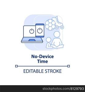 No device time light blue concept icon. Limit gadget usage. Quality time together abstract idea thin line illustration. Isolated outline drawing. Editable stroke. Arial, Myriad Pro-Bold fonts used. No device time light blue concept icon