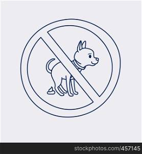 No dog pooping doodle blue line sign on white background. Vector illustration. No dog pooping doodle sign